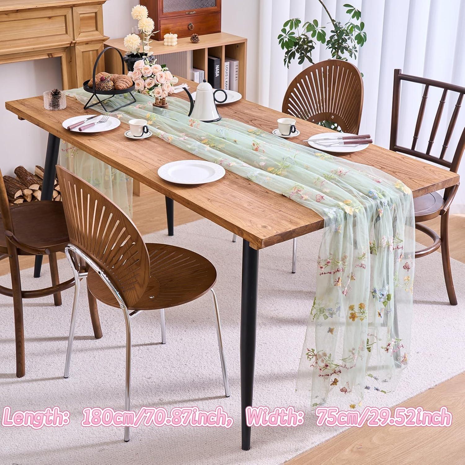 Vintage Embroidered Floral Table Runner, 70x180cm Sheer Mesh Tablecloth, Home Decor, Wedding, Party, Holiday DIY, Kitchen Decoration