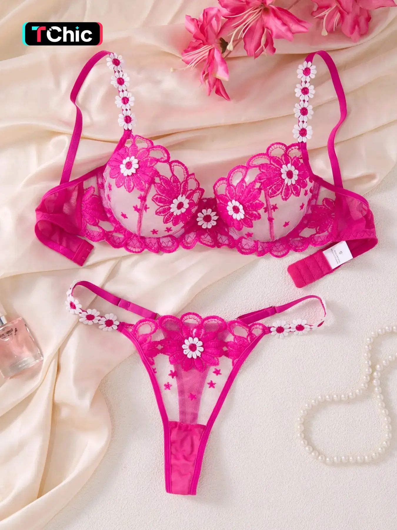 Women's Sexy Bra Set, Adjustable Straps, Embroidered Design, Semi-Transparent, All Seasons, Romantic Gift