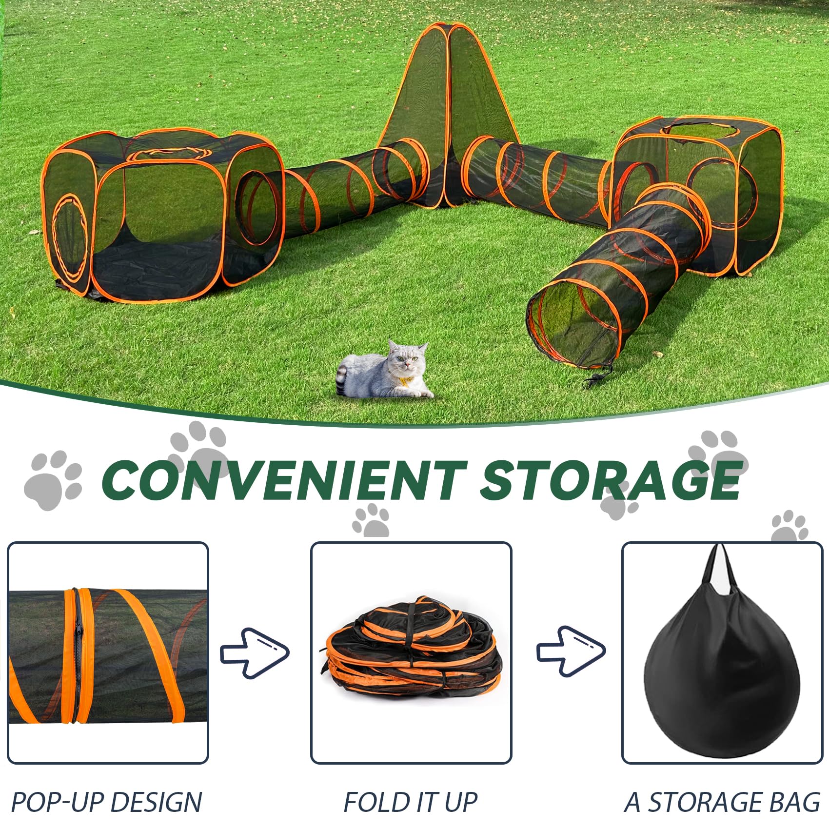 Outdoor Cat Enclosures, 6-in-1 Outdoor Cat Tent with Cat Tunnel DIY in Multiple Ways, Cat Playpen Play Tents for Cats Rabbits Ferrets and Small Animals, Indoor/Outdoor Cat House