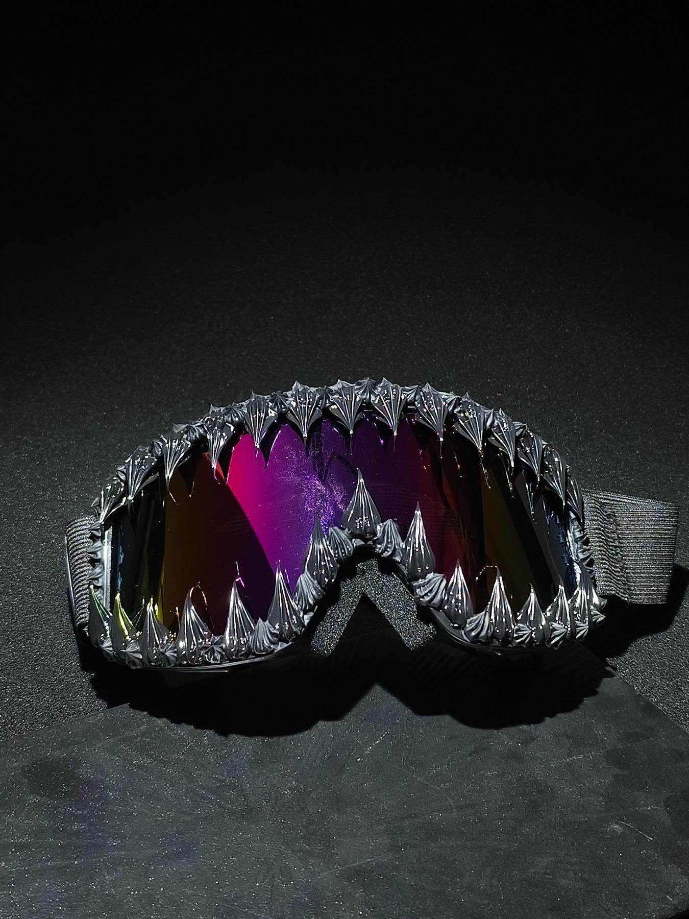 Punk Style Asymmetrical Ski Goggles, Adjustable Elastic Strap, Decorative Lens Design, Outdoor Sports Eyewear for All Seasons