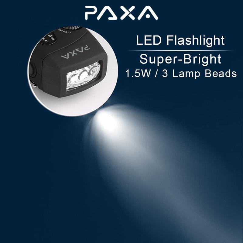 PAXA Compact Solar Powered Hand Crank Emergency Radio, Chargeable Power Bank Weather Radio with Flashlight for Charging Phones, Portable Charger Radio with LED Lights