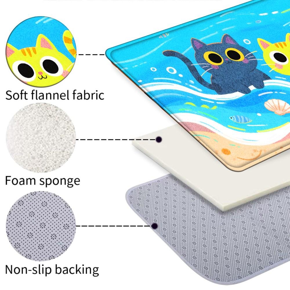 1PC， Colorful Cats on the Beach Patterned strip rugs, home décor, bathroom mats, entryway mats, bathroom non-slip mats, indoor entrance rugs, bedroom bedside mats, kitchen mats, hallway rugs, flannel sponge rugs, hallway runner rugs