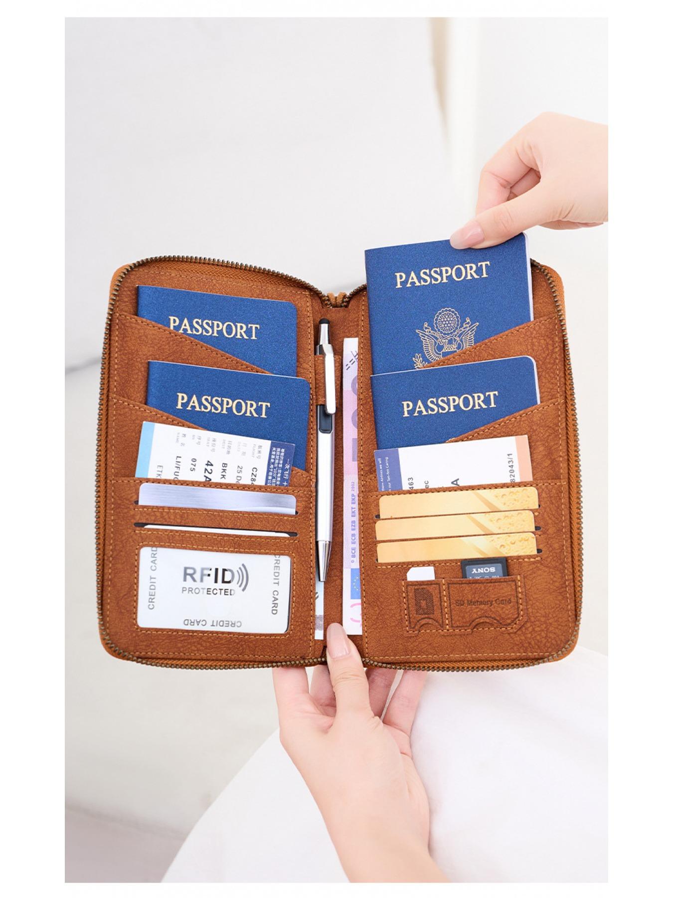 Multi-Functional Travel Document Organizer - RFID Blocking Long Zippered Passport Wallet, Passport Cover, Ticket & ID Storage Bag, Travel Document Holder