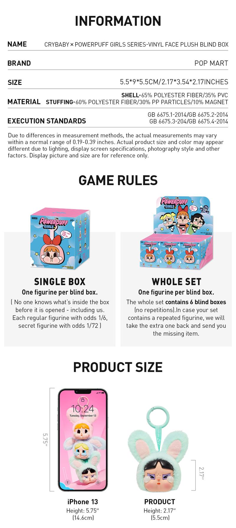 POP MART CRYBABY × Powerpuff Girls Series-Vinyl Face Plush Blind Box, Mystery Box