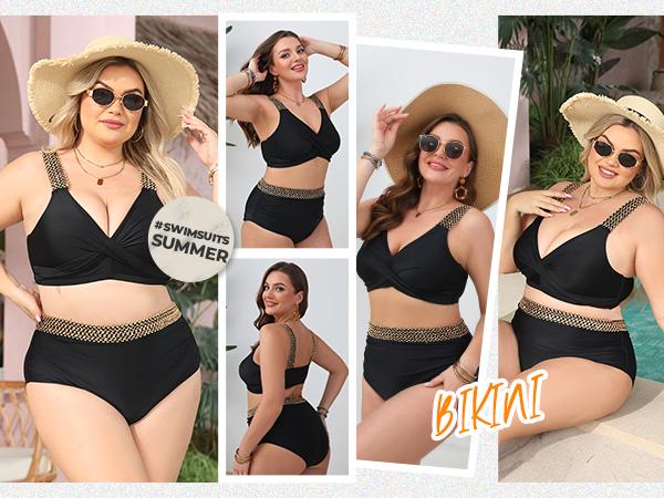 Tempt Me Women Plus Size High Waisted Bikini Set Two Piece Tummy Conteol Swimsuit