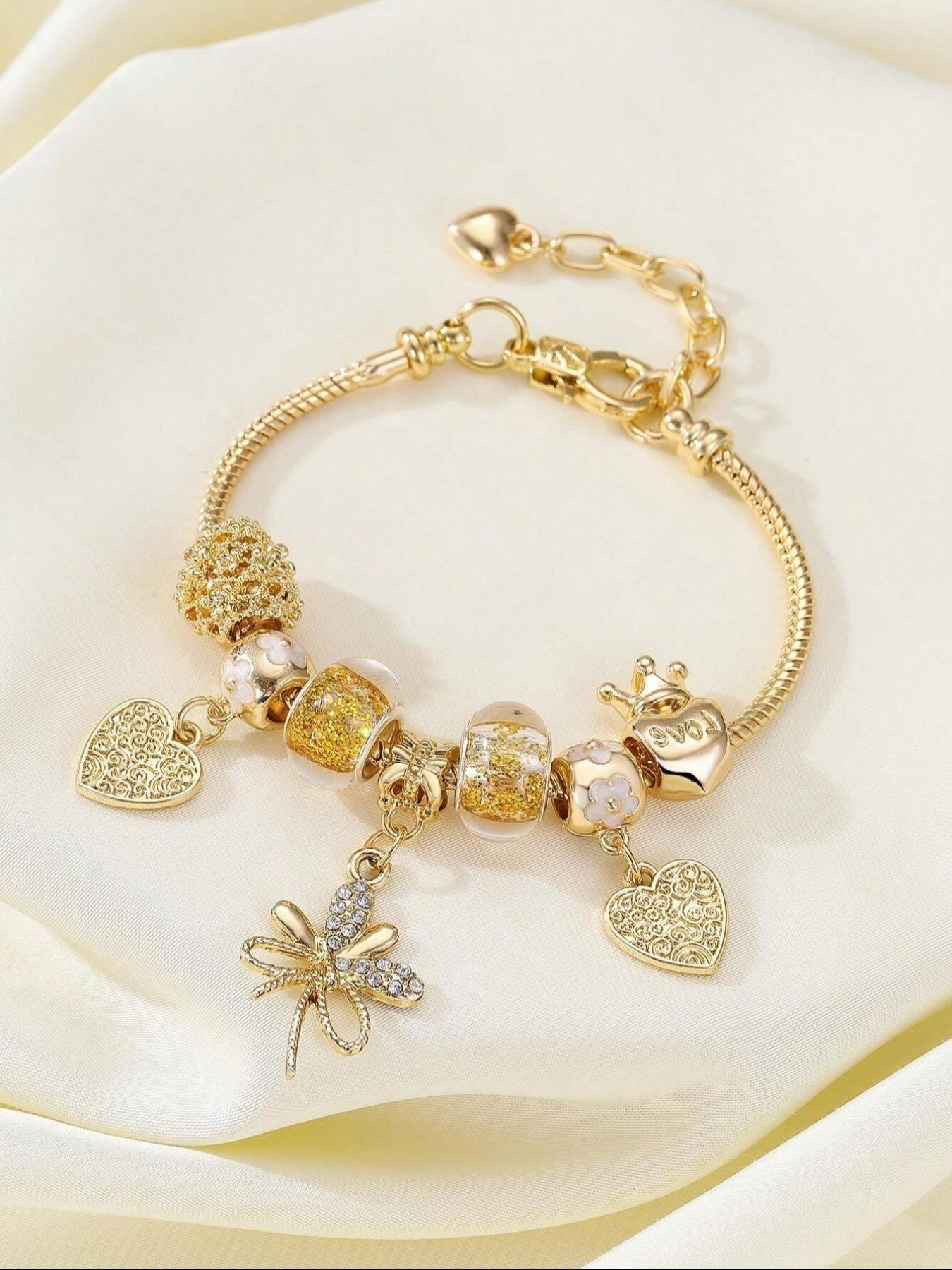 Rhinestone Decorated Bracelet with Charms, Fashionable Jewelry for Women & Girls, Trendy All-match & Exquisite Jewelry for Birthday Gift