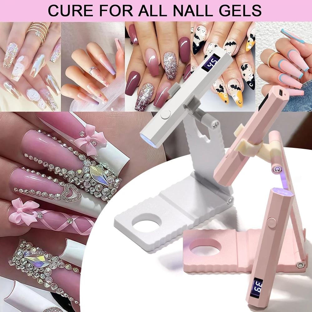 Professional LED Nail Lamp Set with Stand, Rechargeable Gel Nail Dryer with Digital Display & 20/60s Timer, Foldable Curing Light for Home Salon Travel Manicure