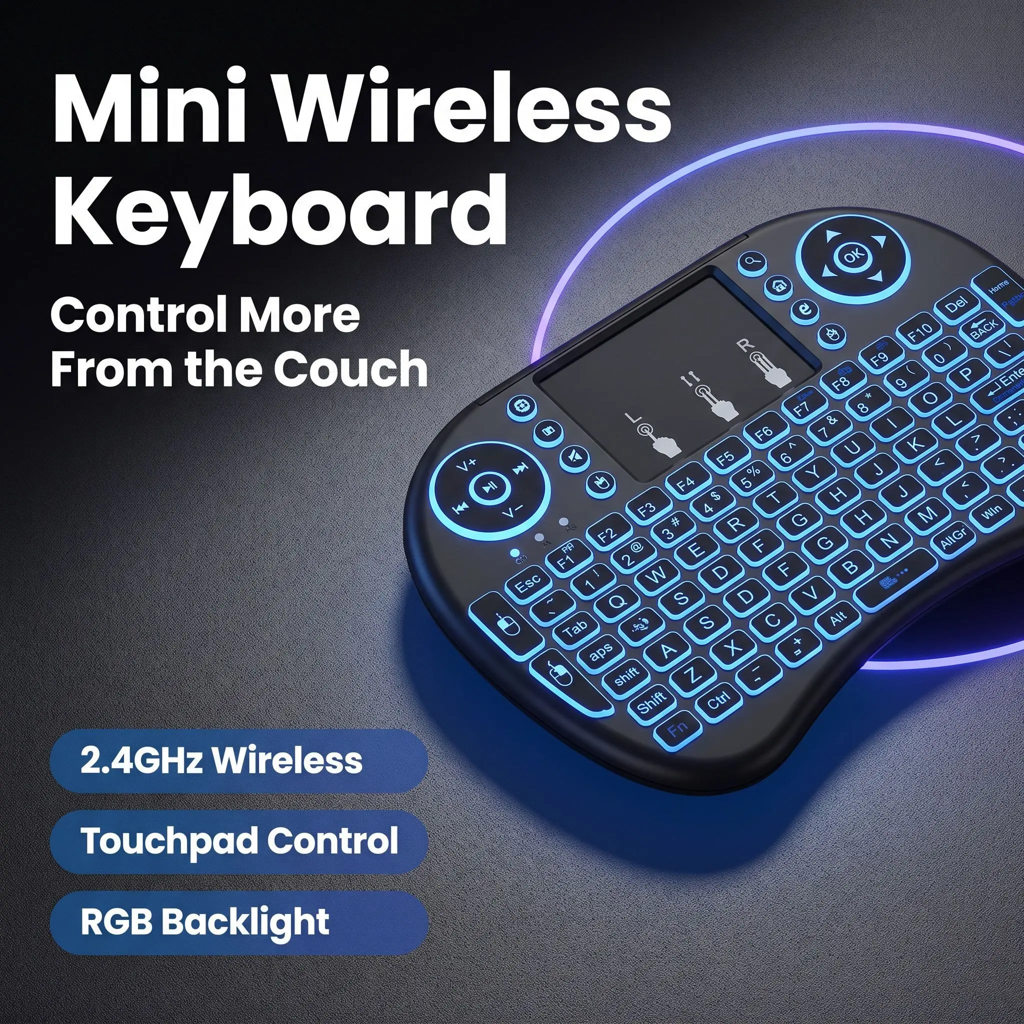 High-Quality Backlit Wireless Keyboard 2.4GHz Touch Portable with Touchpad Mouse for Smart TV Windows Laptop Projector