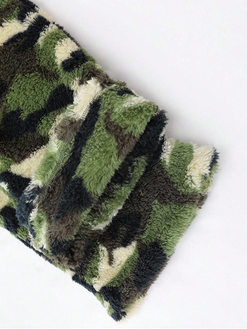 Men's Camouflage Fleece Casual Pants, Camo Cargo Pant, Soft Warm Lock Temperature Fabric, Classic Drawstring Adjustable, Fall Winter Daily Wear