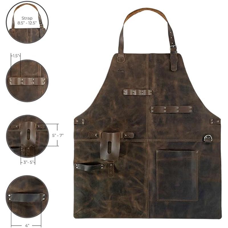 PU Leather Apron for Picnic BBQ, Oil-Resistant Wine Bottle Holder, Durable Convenient Outdoor Cooking & Work Use, All-In-One Grill Apron