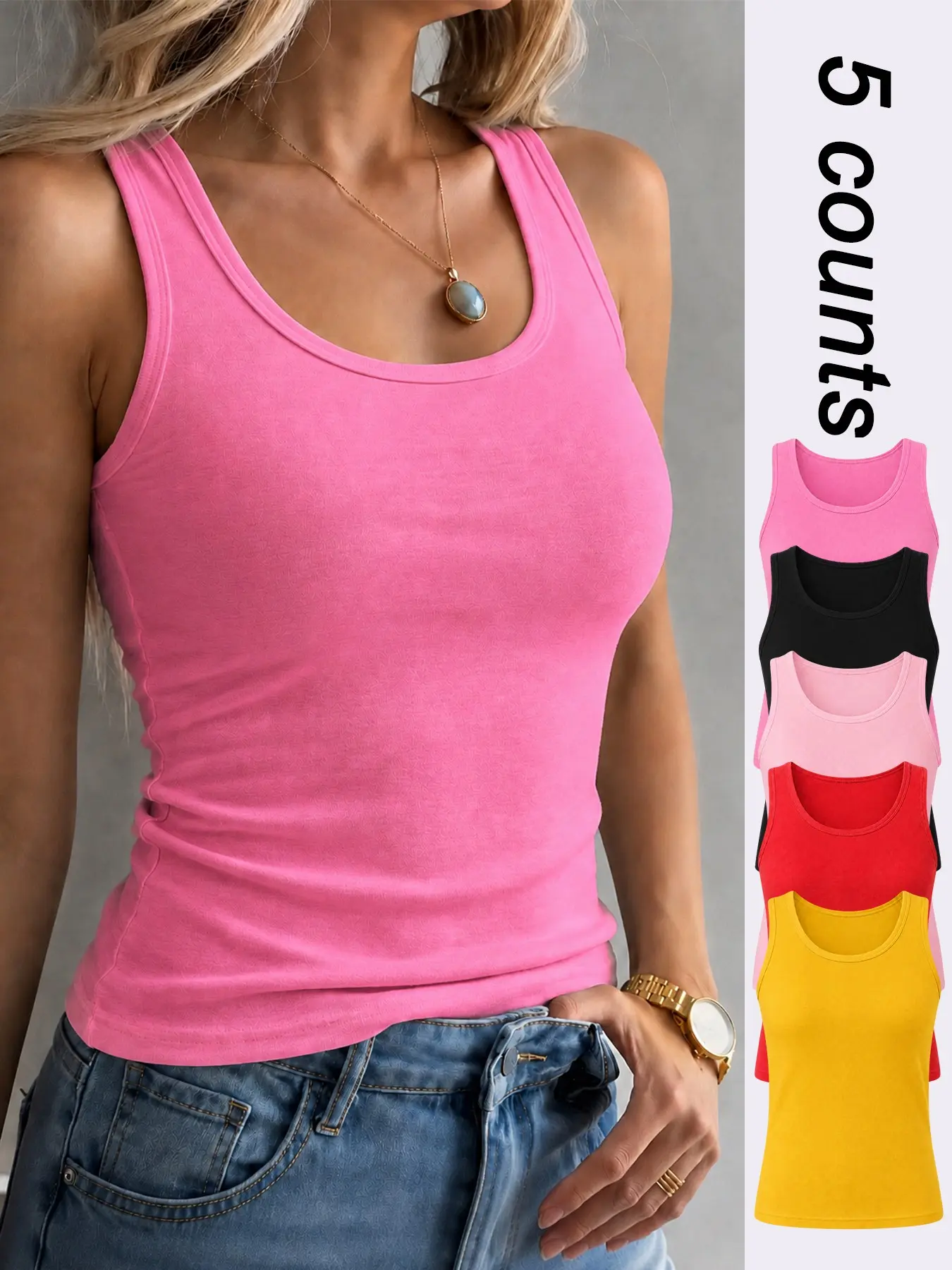 Women’s 3/5/7 Pack Workout Tank Tops, Activewear Tank Top, Lightweight Cooling Breathable Comfortable Four Way Stretch Solid Color Scoop Neck Yoga Tank Tops Moisture Wicking Quick Dry Casual Fitness Tops for Gym Pilates Outdoor Cycling Running and Beach