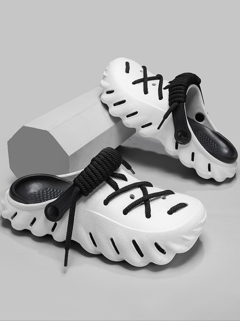 Unisex's Minimalist Plain Color Lace-tied Clogs, Casual Comfortable Breathable Clogs Flat Slippers, Fashionable Clogs for Indoor & Outdoor Wear, Unique Sandals