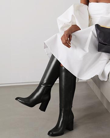 【Wide Calf】Knee High Boots for Women, Square Toe Chunky Block Heeled Platform Tall Leather Cogo Boots with Side Zipper Footwear Gir Walking Shoes Girl Comfort Fallfashion Brown Flatform