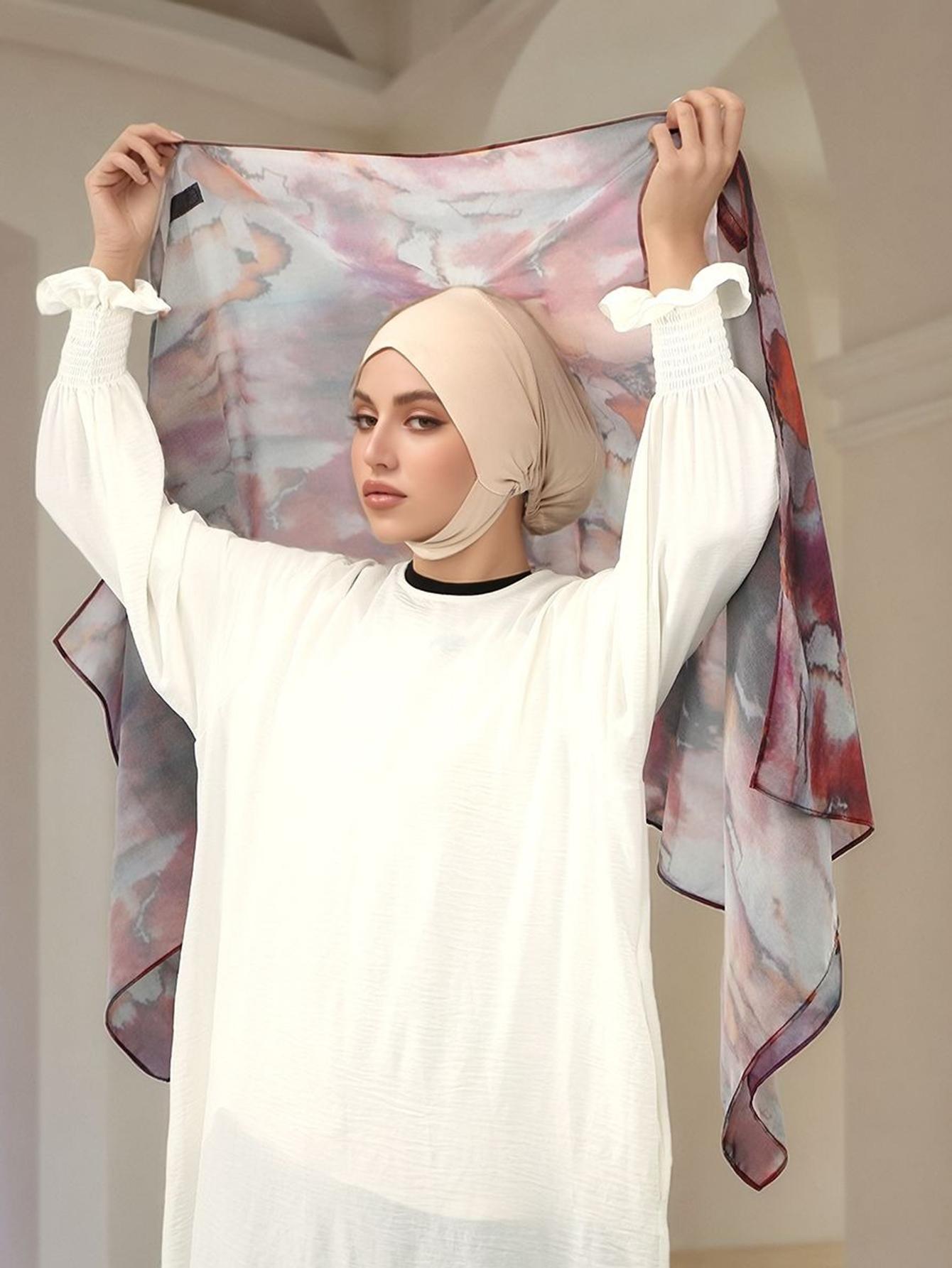 Bohemian Watercolor Scarf Shawl for Women, Elegant Muslim Autumn Headscarf Hijabs, Perfect Daily Accessory, Stylish Design, Ideal for Fall Season