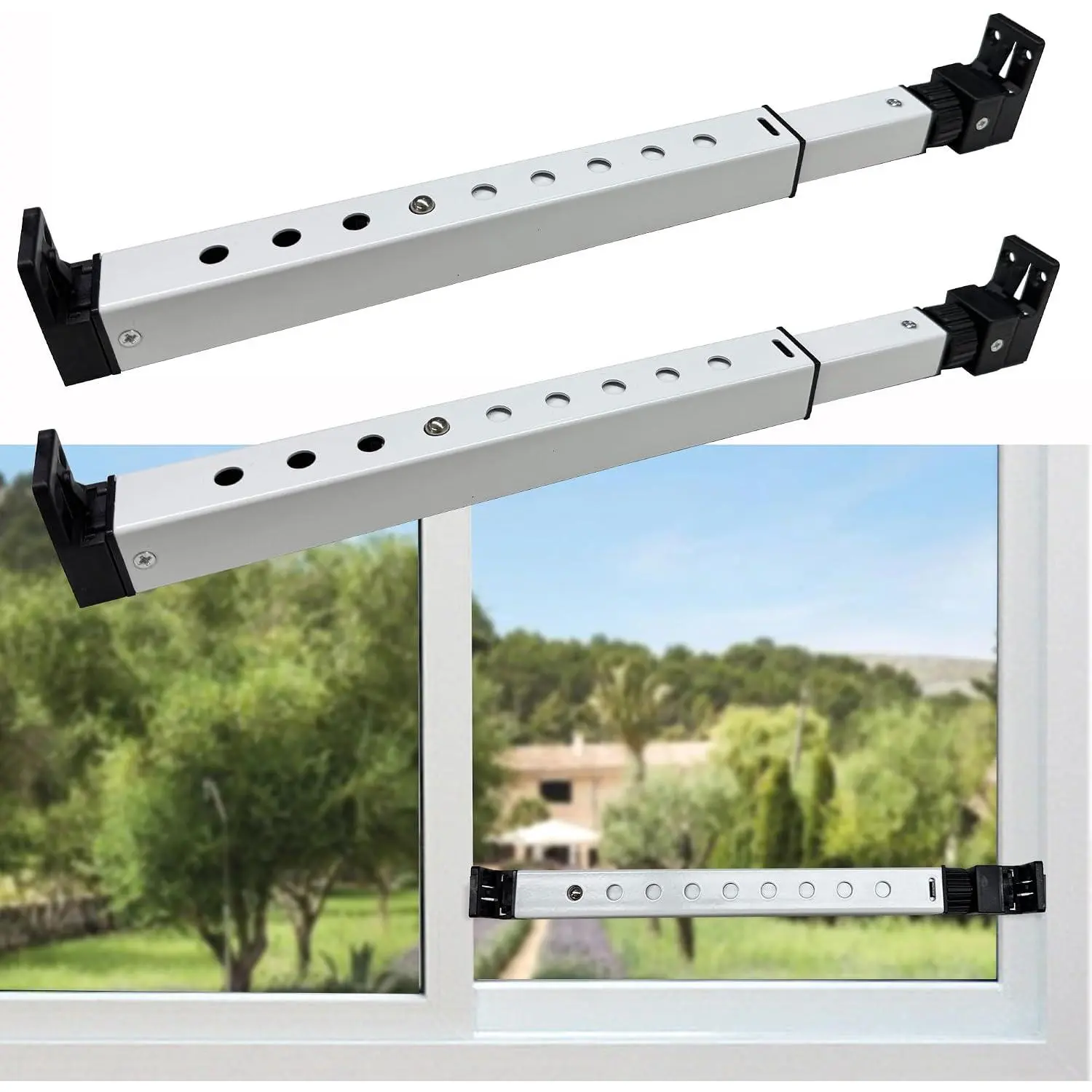 2-Section Upgrade Window  Bar with -Proof Anti-Lift Lock, Easy Install for Single Hung Windows or Narrow Patio Doors, Extendable (10.9-17.2''), White