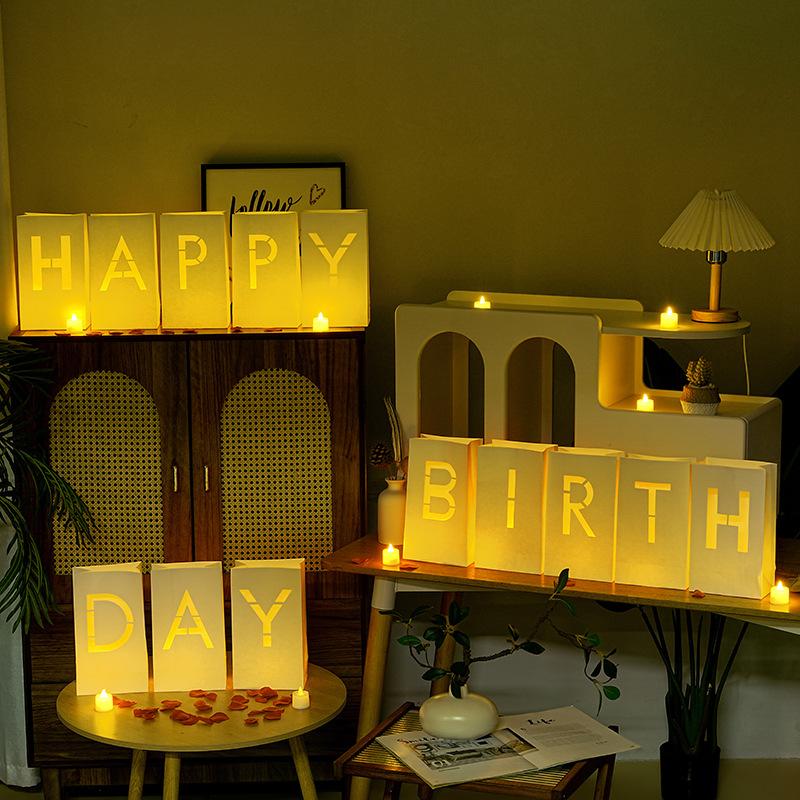 Light Up Letters Luminary Bags Kit with Flameless Candles, Fake Rose Petals & Happy Birthday Sign - Outdoor Lighting, Decorative Lights, Letter Glow Sign for Women Birthday, Romance, Children's Day Festive & Home Decor