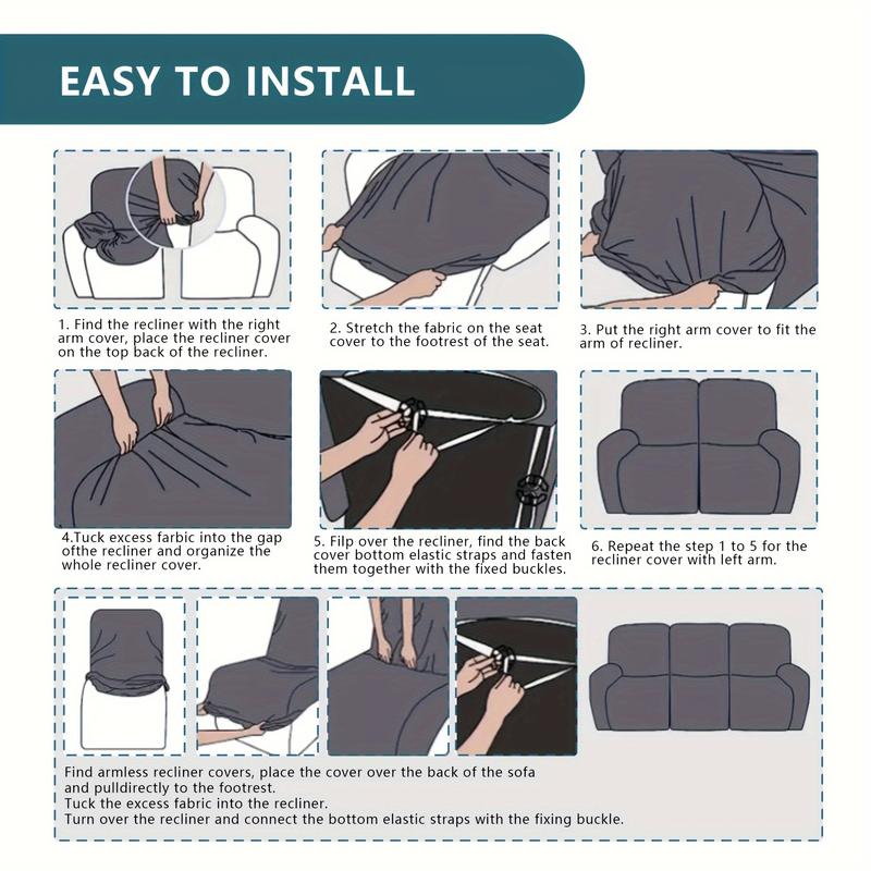 Recliner Sofa Covers Stretch Jacquard Couch Covers for Recliner Slipcovers 3 Cushion Soft Protector with Pocket Waterproof Fabric Non-Slip Design 8-Piece Set for Living Room #TikTokShopBlackFriday