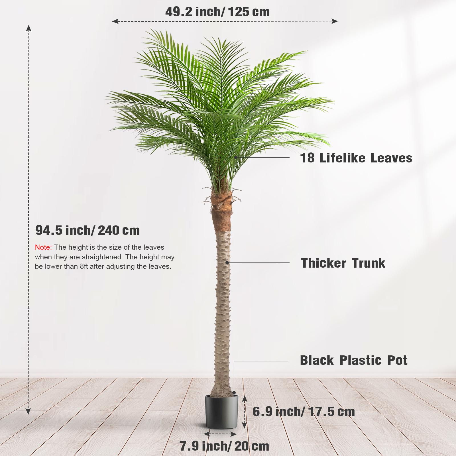Artificial Phoenix Palm Tree Faux Plant 7/8/9 Feet With 18 Adjustable Leaves Outdoor Indoor Decoration Fake Plants Decorative Fruits Outdoor Tall Plants Artificial Greenery Decorations Wedding Party Outdoor Front Porch Decor