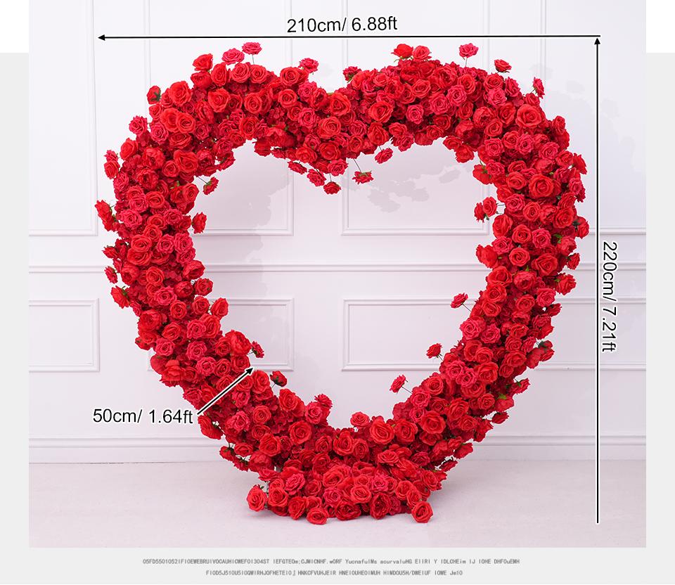 A8869 Luxury Red Rose Floral Arrangement Cloth Base Heart-Shaped Arch Props