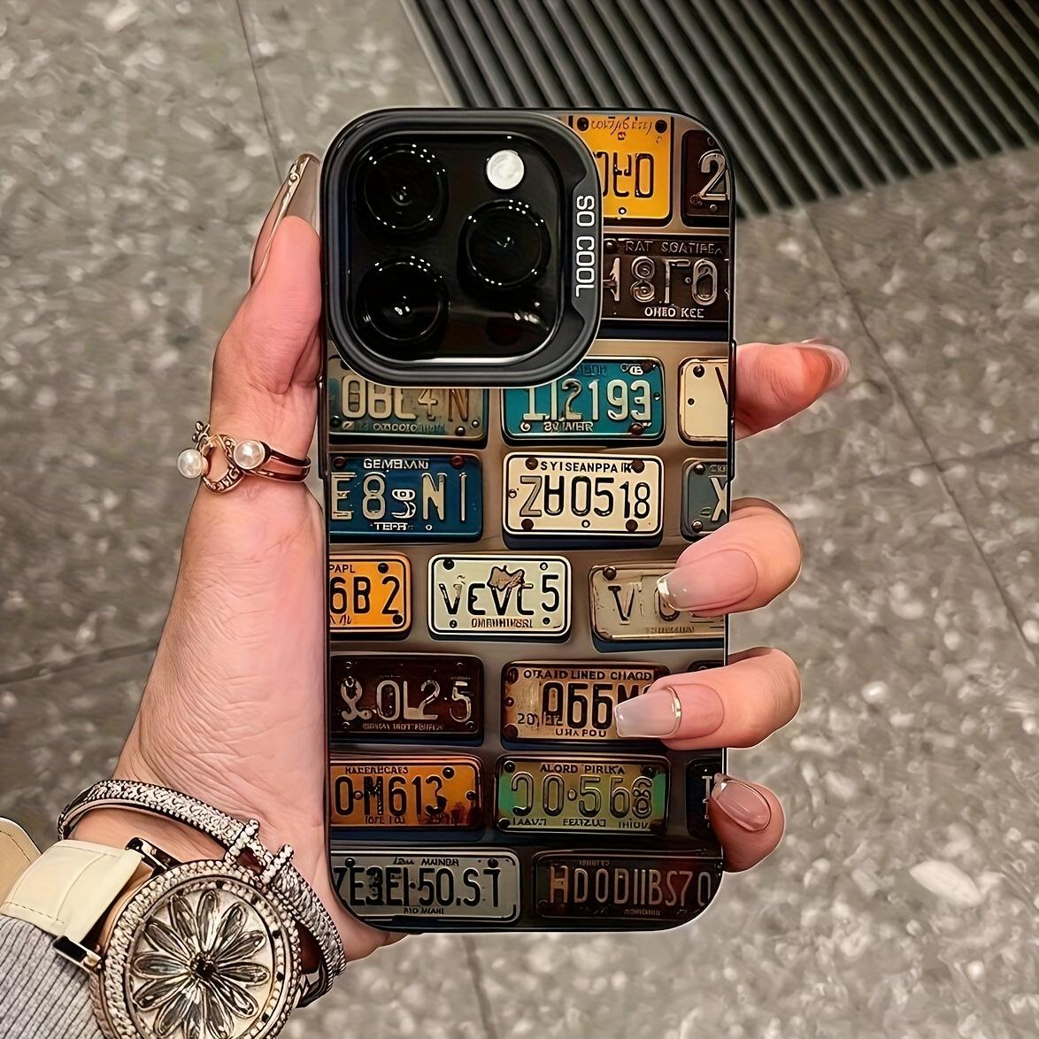 Retro License Plate IMD Silver Phone Case, Vintage Car Plate Print Protective Cover, Trendy Shockproof Case Compatible With Wireless Smartphones 11-16 Series