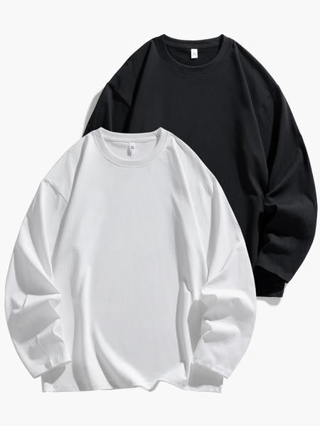 Men's Basic Long Sleeve T-Shirt, Soft Solid Color Fabric, Comfortable Casual Wear, Suitable for Home & Outdoor Activities