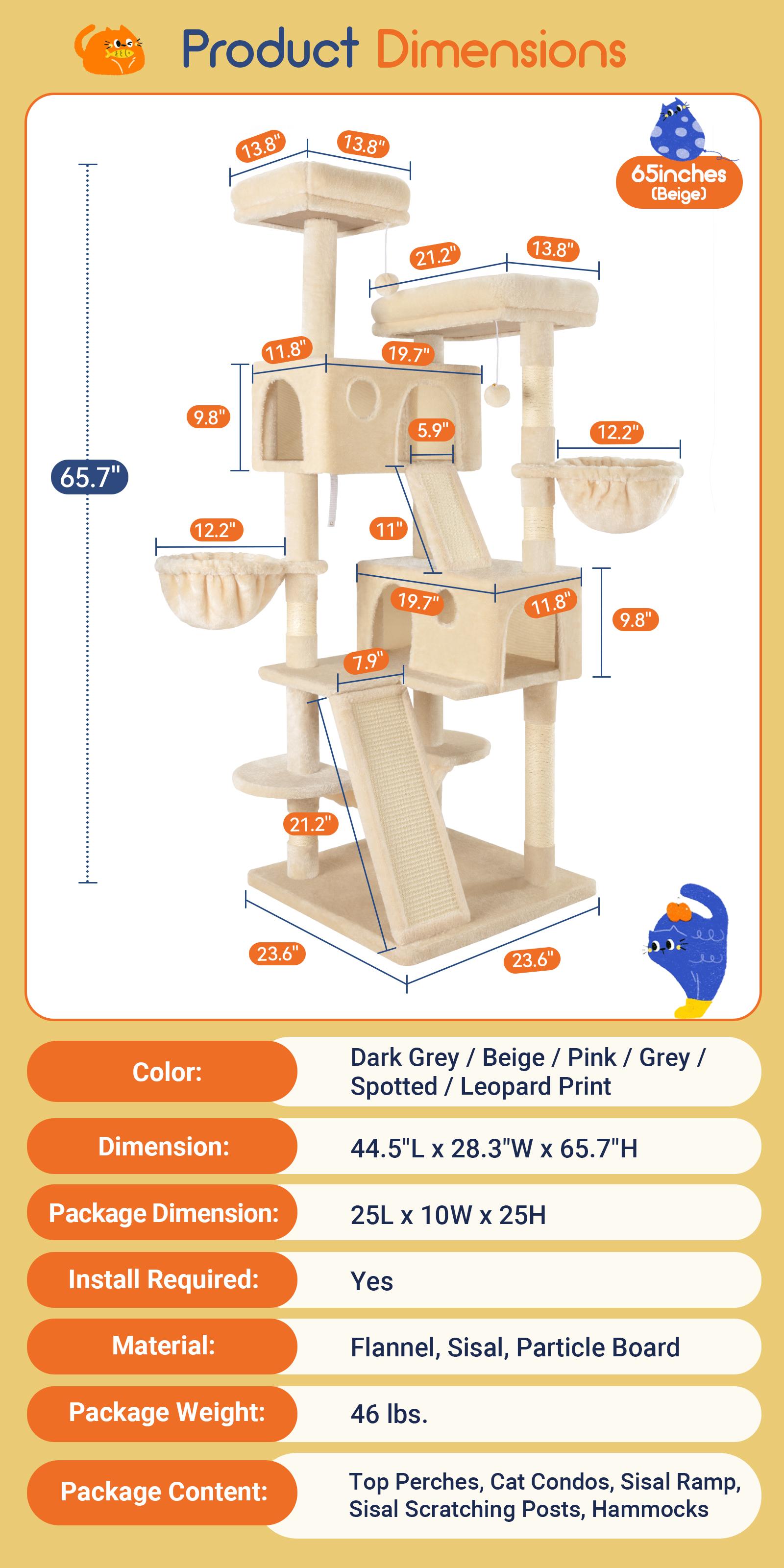 Allewie 36in/65in/68in  Multi-Level Tall Cat Tree for Indoor Cats/Larger Tower with Wide Base/Cozy Plush Cat Perches/Cat Condo with Hammock/Sisal Scratching Posts#TikTokShopfalldealsforyou