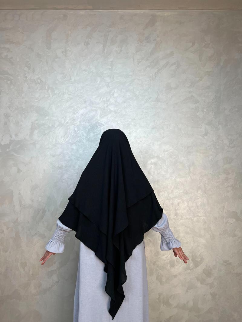 Muslim Women's Two-Layer Long Scarf, Modest Style Headscarf, Khimar, All Seasons Wear, No Ca Prop 65 Warning, Perfect for Daily Use