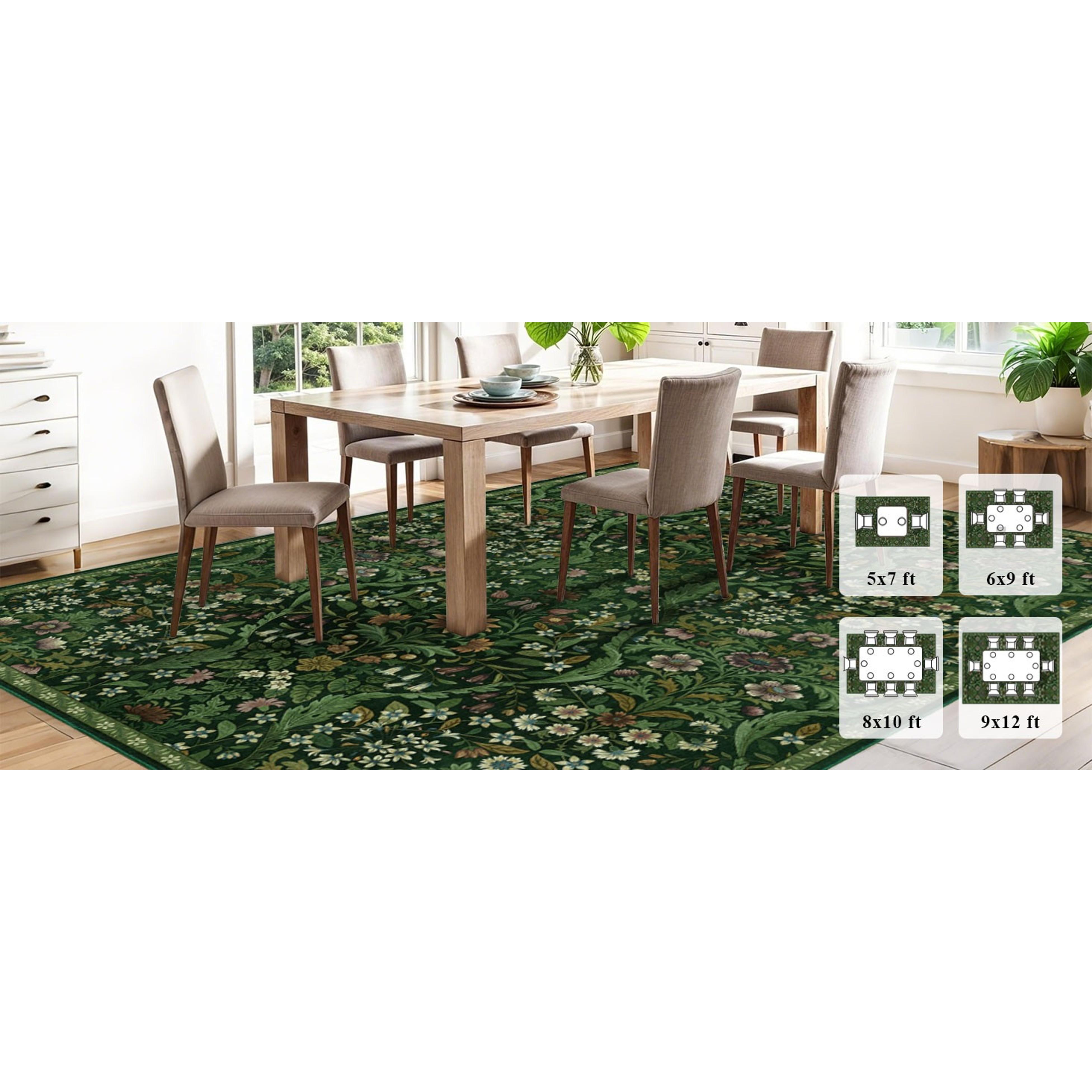 5×7 Dark Green Washable Floralbotanics Area Rug - Vintage Boho Soft Low-Pile Stainresist Non-Slip Carpet for Living Room, Bedroom, Home Decor, Rectangle 5×7 Dark Green Washable Floralbotanics Area Rug - Vintage Boho Soft Low-Pile Stainresist Non-Slip Carpet for Living Room, Bedroom, Home Decor, Rectangle