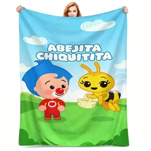 Plim Plim Cartoon Blanket, Cozy Flannel Throw for Kids, Fun Circus Design Plush Blanket for Bedroom, Sofa, Travel, and Playtime Gift