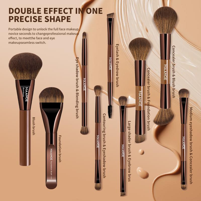 MAANGE 10pcs Makeup Brush Set, Makeup Brushes Set, Foundation Brush Blush Brush Contour Brush Concealer Brush Eyeshadow Brush Blending Brush Eyelash Brush Eyebrow Brush, Professional Face & Eye Makeup Kit for Travel and Daily Use