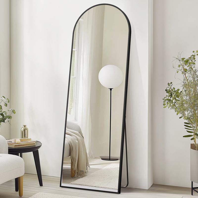 71" Full-Length Mirror with Stand - Freestanding/Wall-Mounted Floor Mirror, Shatterproof Nano Glass & Aluminum Frame, Right Angle/Rounded Corners (Gold/Black)
