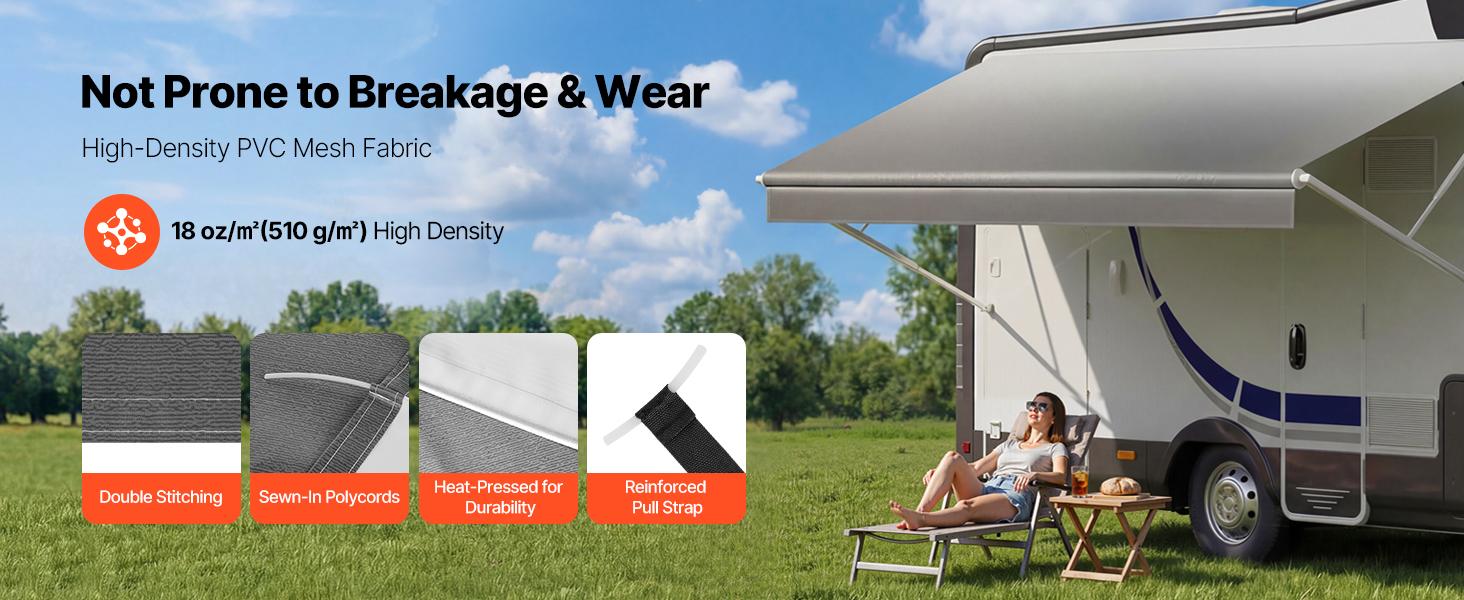 RV Awning Fabric Replacement, 18' (Fabric 17'2") 18 oz Heavy-Duty Weatherproof Vinyl Camper Awning Replacement, UPF50+ Protection Waterproof Outdoor Canopy for RV, Motorhome, Trailer, Gray Fade