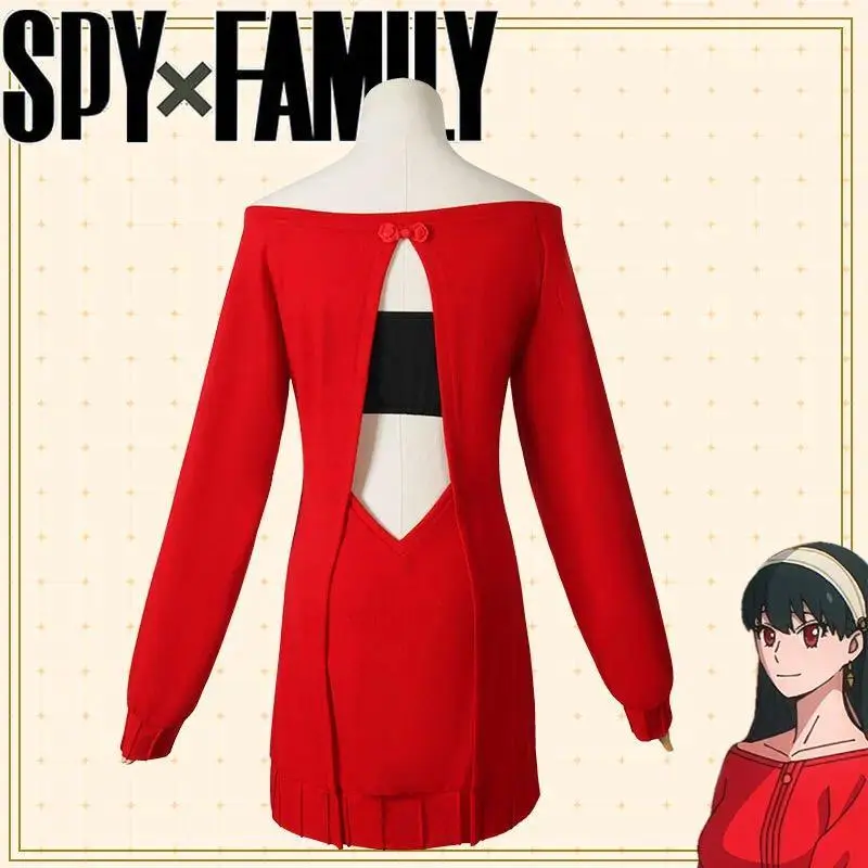 Anime Spy X Family Yor Forger Cosplay Costumes Red Sweater Dress Suit Casual Wear Black Braid Wig Halloween Costume for Women