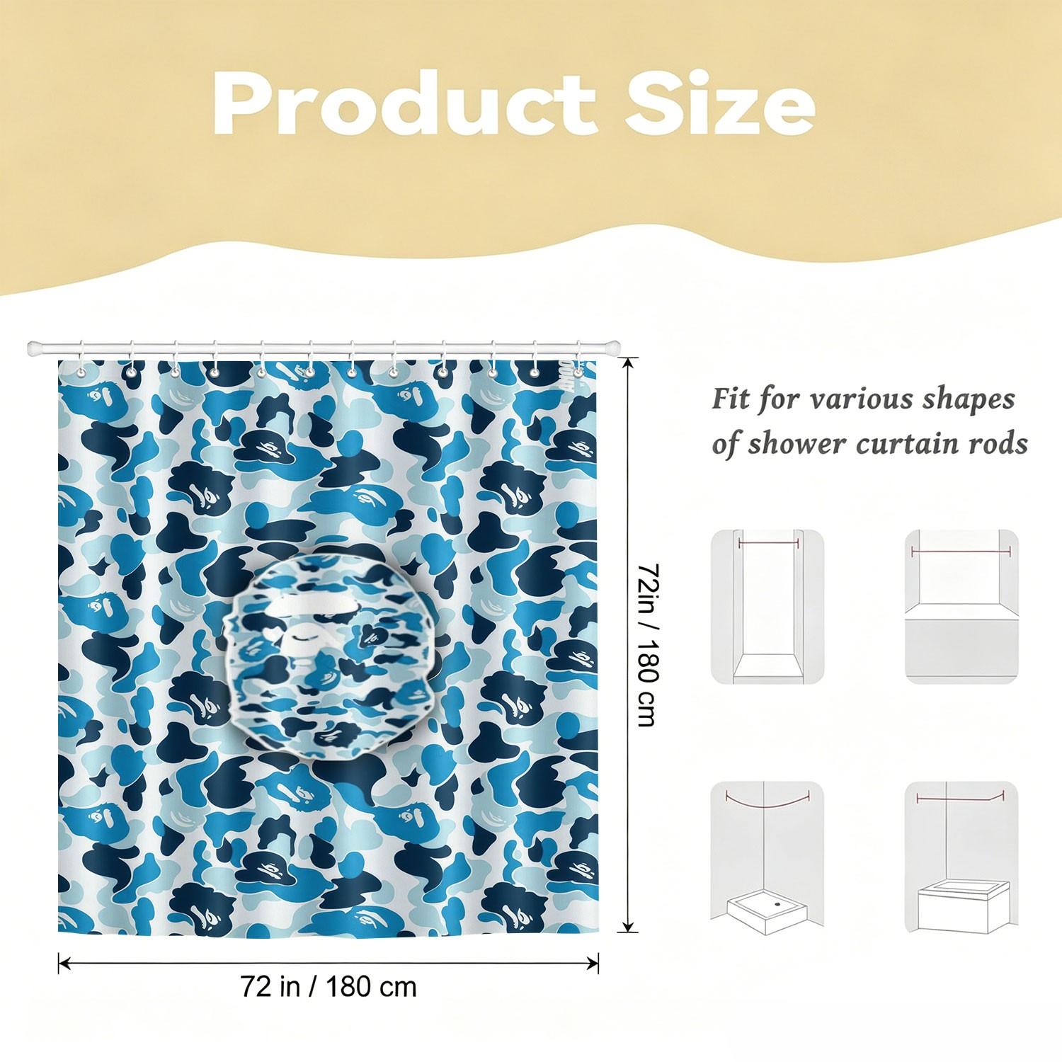 Waterproof Fabric Decorative Shower Curtain With Hooks, Featuring A Camouflage Ape Head Print. Made Of Waterproof And Mildew-Resistant Polyester/Peva, Suitable For Bathroom Decoration For Teenagers And Children. Machine Washable Bathroom Shower Curtains.