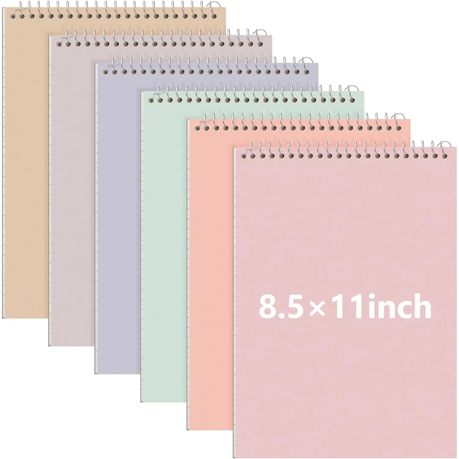 6 Pack Office Steno Book,  Tone, Classic Style | 8.5 x 11'' Double-sided Spiral Steno Books, College Ruled White Paper, 70 Sheets, Pad Pastel Colors Covers, School, Office