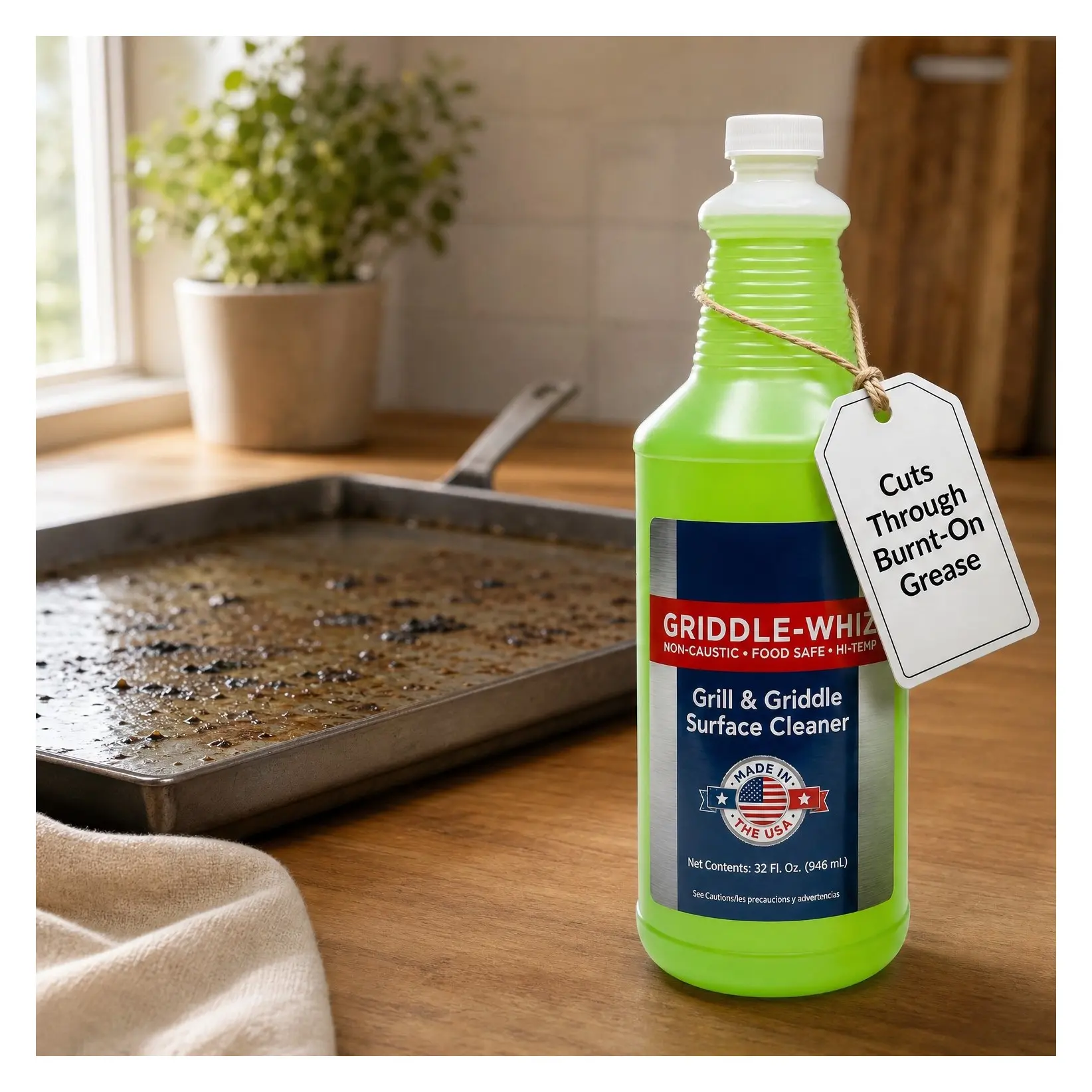 Grill & Griddle Cleaner | Removes Grease, Food Residue, Burnt On Organics | Non-Toxic High Heat Flat Top Grill Cleaner & Food Contact Surface | Non-Caustic Formula (32oz)Gift