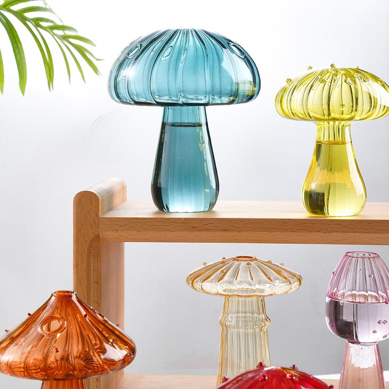 Glass Mushroom Design Vase, Creative DIY Decorative Glass Flower Pot, Sweet Furniture, Creative Desktop Ornaments for Indoor Home Office, Home Decorations, Gift for Friend Family, Murano Glass Vase, Vintage Vases