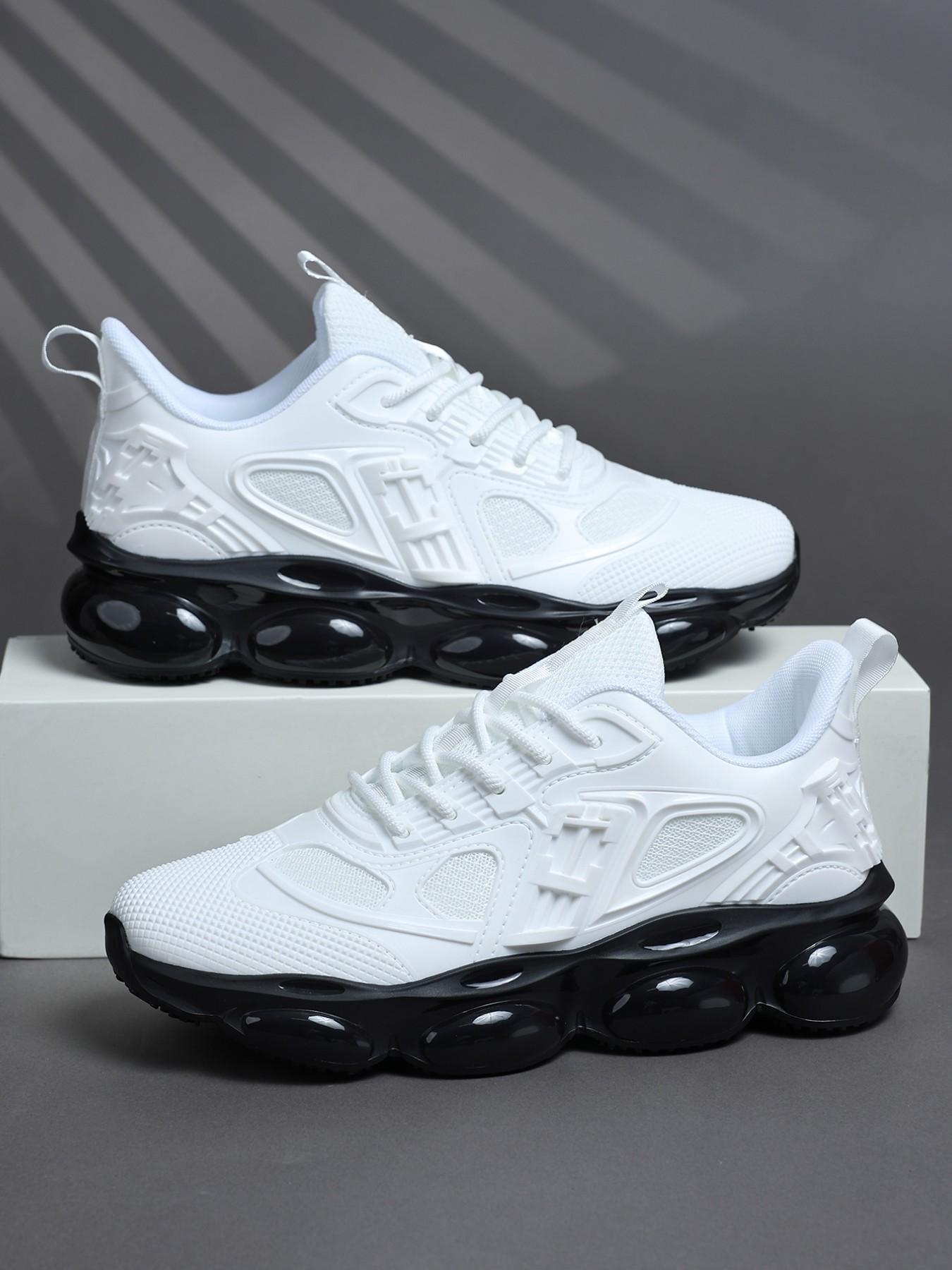 Men's Low Top Thick Sole Sports Shoes, Runner Athletic Shoe, Breathable Mesh Upper, Bubble Cushioning, Casual Training Sneakers for Running