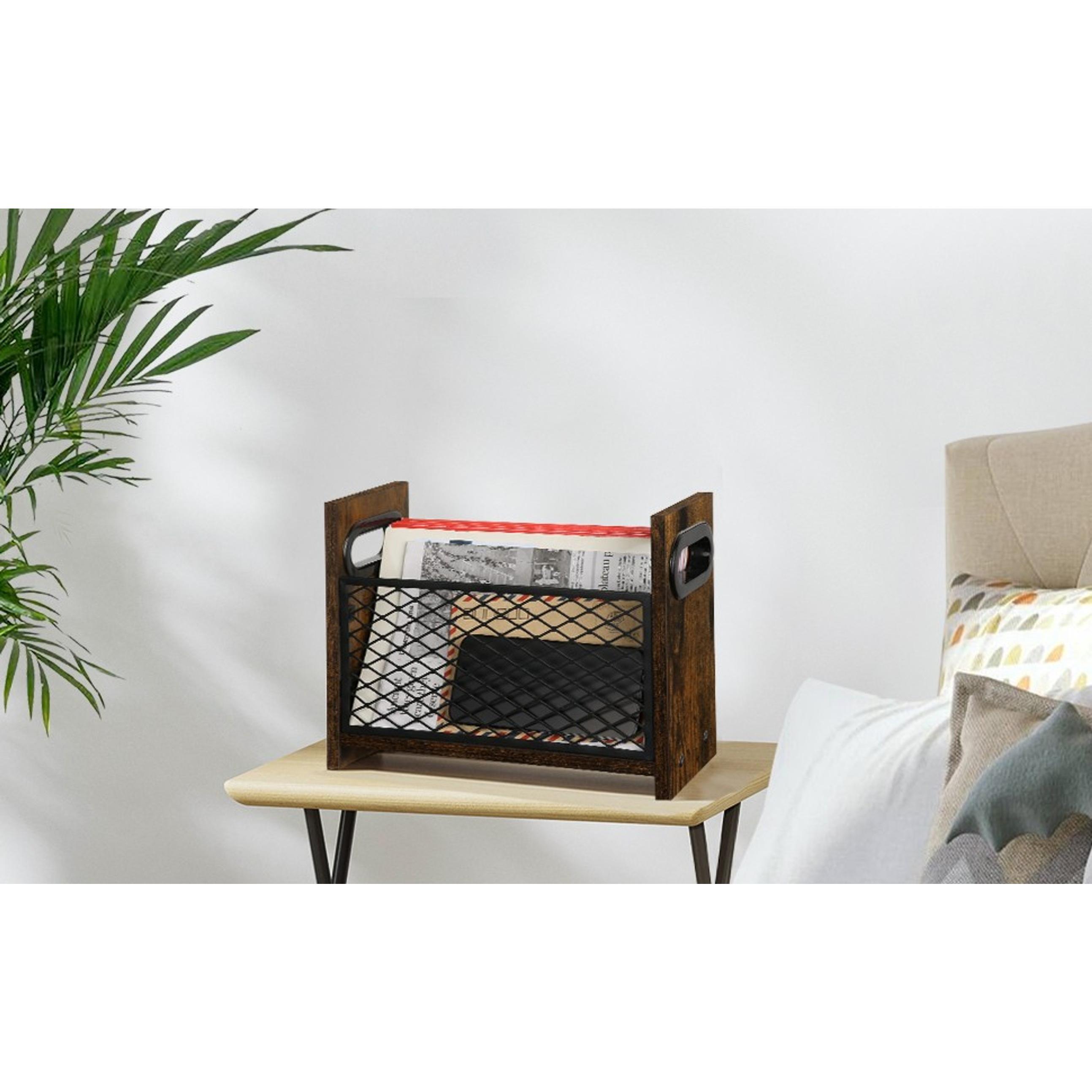 Small Farmhouse Look Open-Top Compact Storage Basket, Desktop Letter Holder for Home Office Magazines, Books, Newspapers