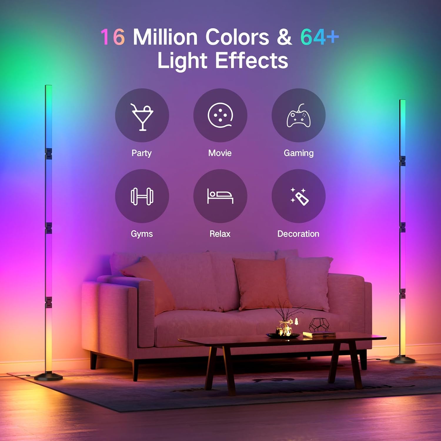 This smart folding LED floor lamp features RGBIC technology, supports Wi-Fi app remote control, music synchronization, and 16 million DIY colors. Suitable for corner spaces such as living rooms, bedrooms, and game rooms, it makes a great holiday gift.