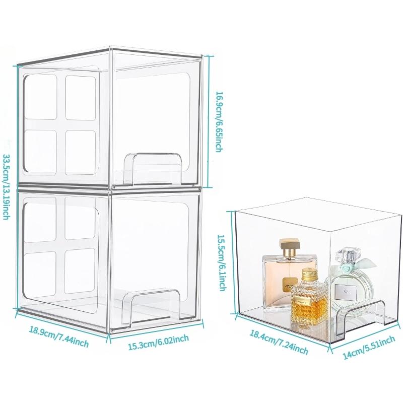 Clear Acrylic Storage Box, 2/4 Counts Stackable Storage Drawer, Home Organizer for Bathroom, Kitchen, Living Room, Office, Multipurpose Storage, Multilayer Storage