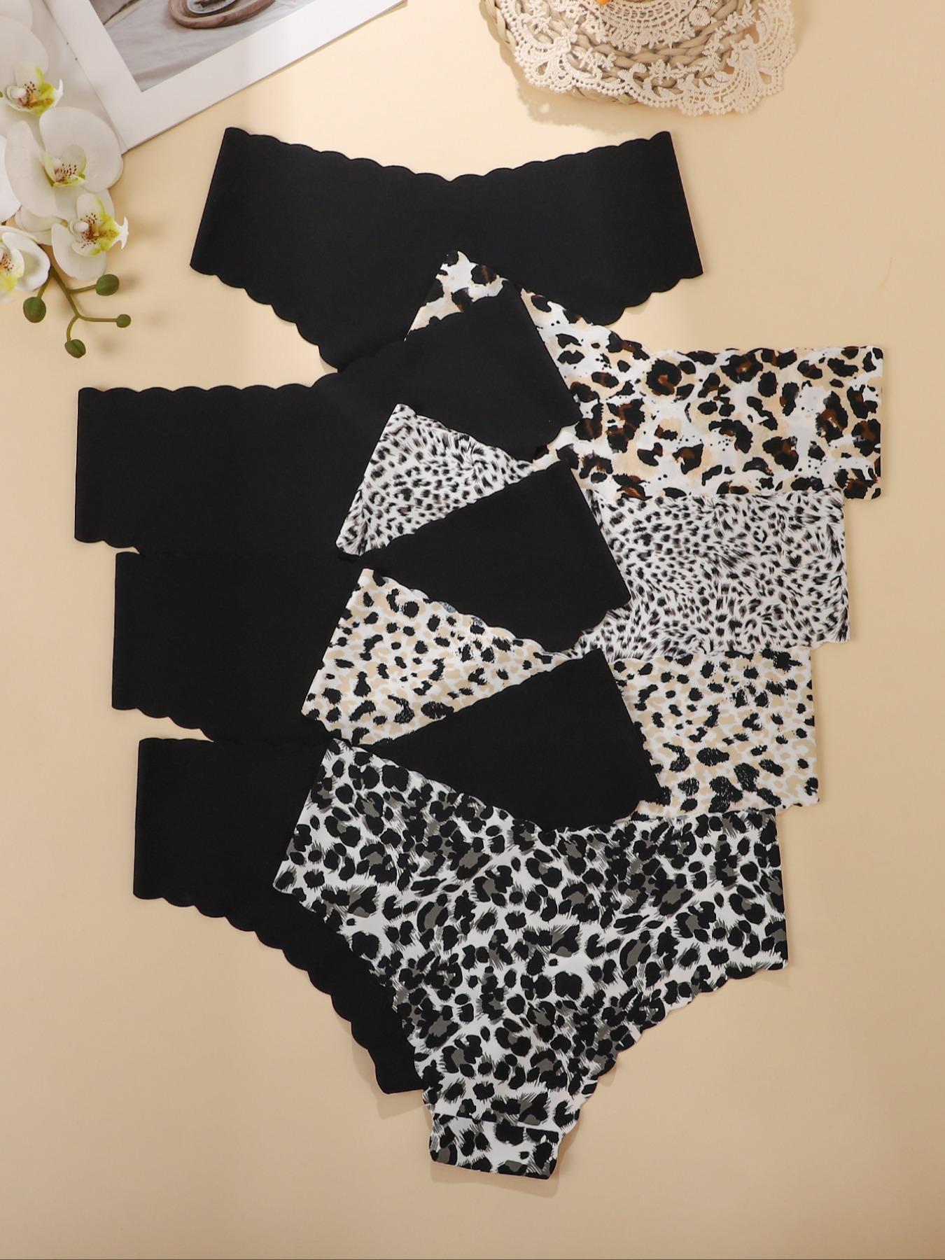 Women's Leopard Print & Solid Color Panties, Comfortable Seamless Fitted Briefs, V-Shaped Pull-Up Waistband, Floral Pattern