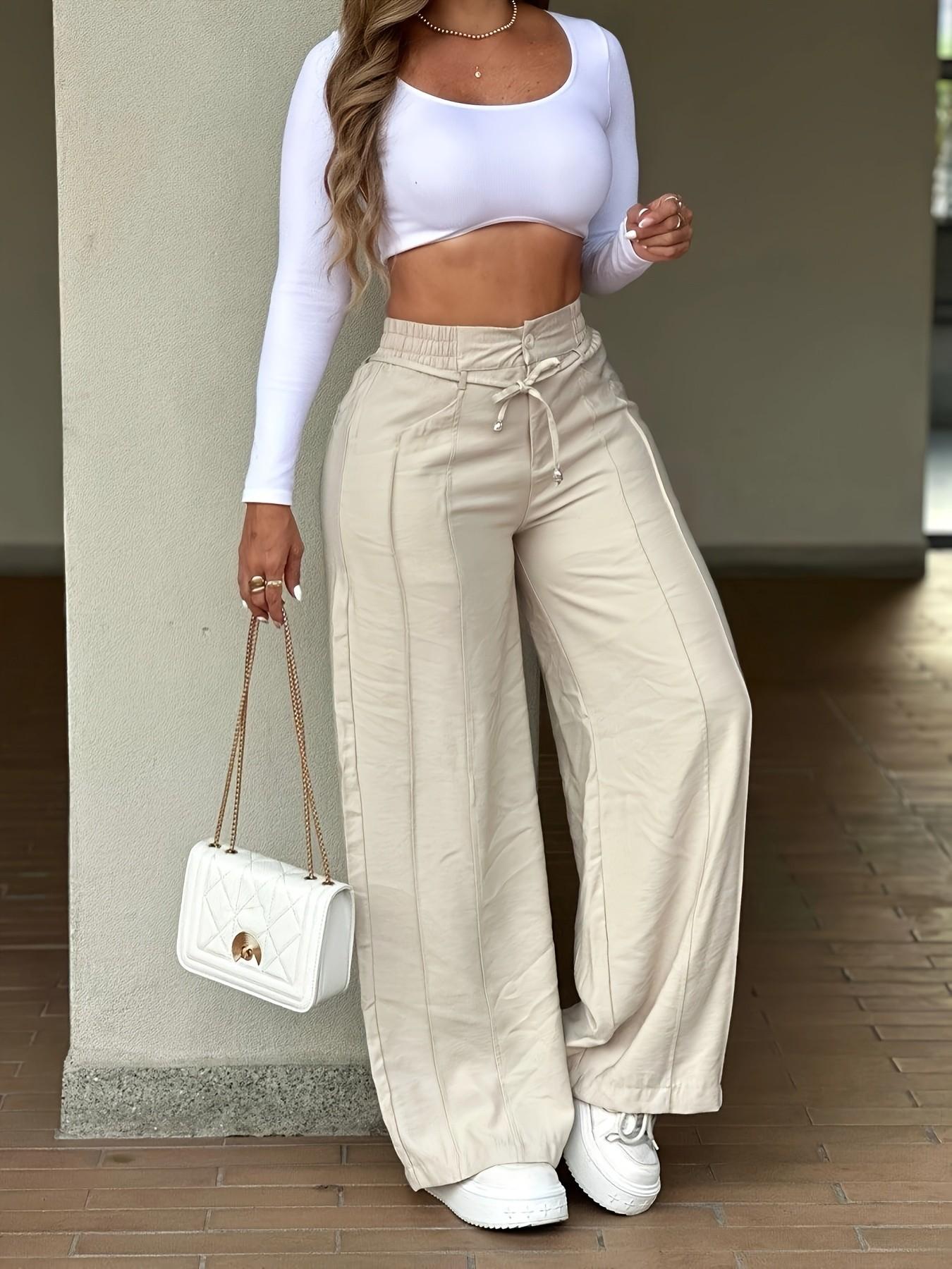 New Summer Drawstring Adjustable High Waist Wide Leg Lightweight Pants, Straight Leg Floor-Length Casual Wear, Versatile and Stylish Bottoms for Everyday Use New Summer Drawstring Adjustable High Waist Wide Leg Lightweight Pants, Straight Leg Floor-Length Casual Wear, Versatile and Stylish Bottoms for Everyday Use