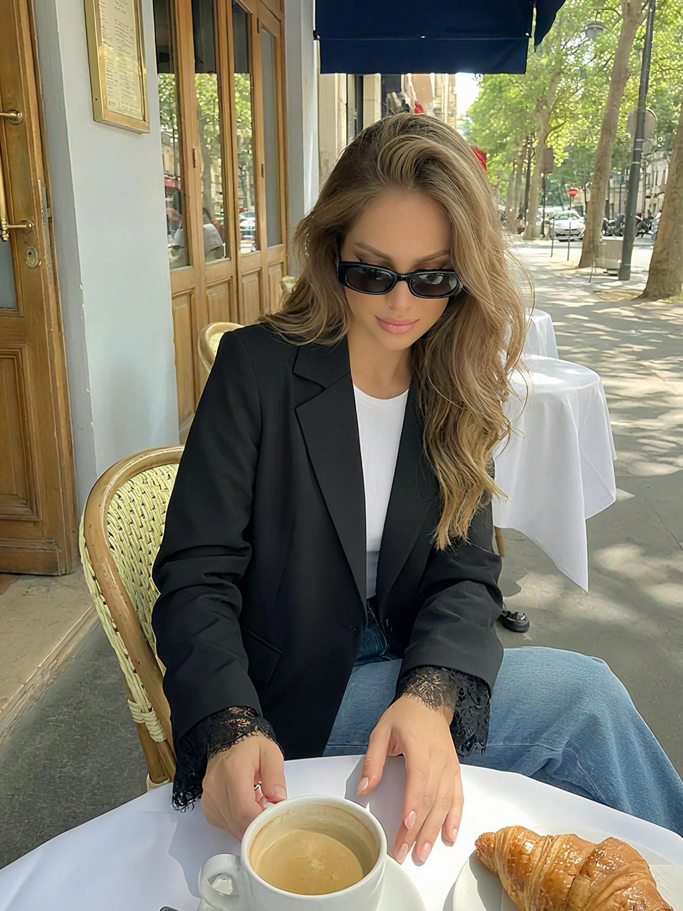 Women's Lace Patchwork Suit Jacket, Spring New Luxury Loose Fit Blazer, High-End Casual Fashion Outerwear