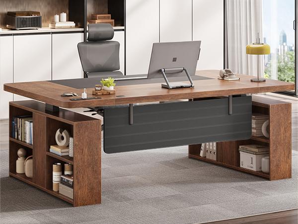 SEDETA 63" Executive Standing Desk with Storage, Executive Height Adjustable Desk with Power Outlets, Large Computer Office Desk with Privacy Panel for Home Office