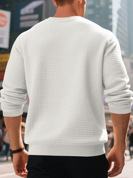 Men's White Waffle Knit Sweater, Crew Neck & Long Sleeve Design, Soft Breathable Cotton Blend for Spring Fall Casual, Office & Daily Wear – Slim Fit, Ribbed Cuffs/Hem, Thermal Texture, Classic, Crewneck