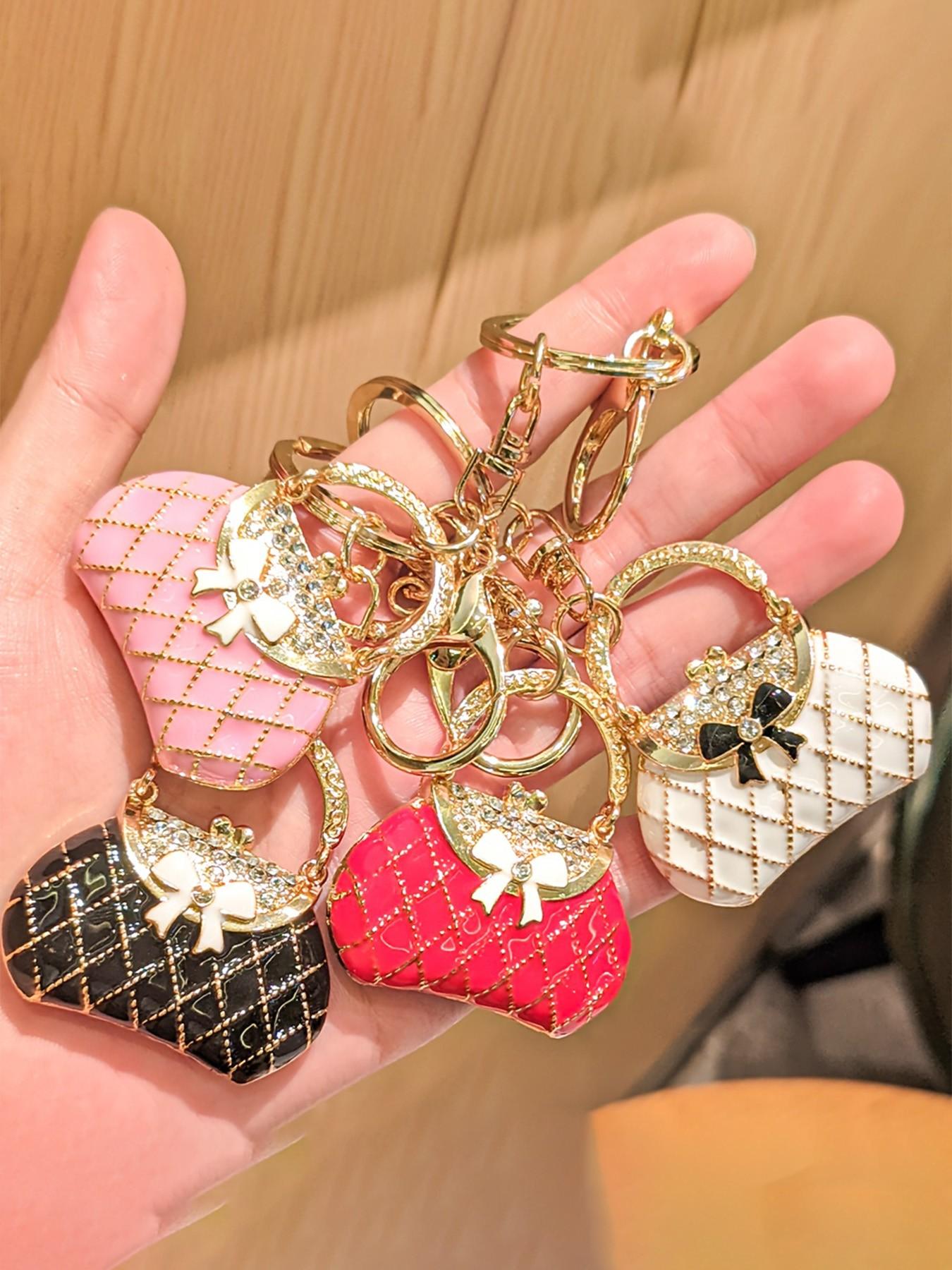Elegant Artificial Rhinestone Bow Bag Charm Keychain, Casual Plain Style, All Seasons Accessory, Perfect Gift for Women