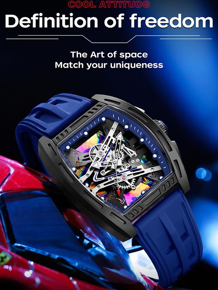 1Pcs Brand Men's Barrel shape Watches Waterproof, Trendy Retro Style Watch for Man,Luxury Male Quartz Wristwatch, Silicone strap/ABS plastic case, Fashion Trend Men Business Watch, Holiday Birthday Gifts