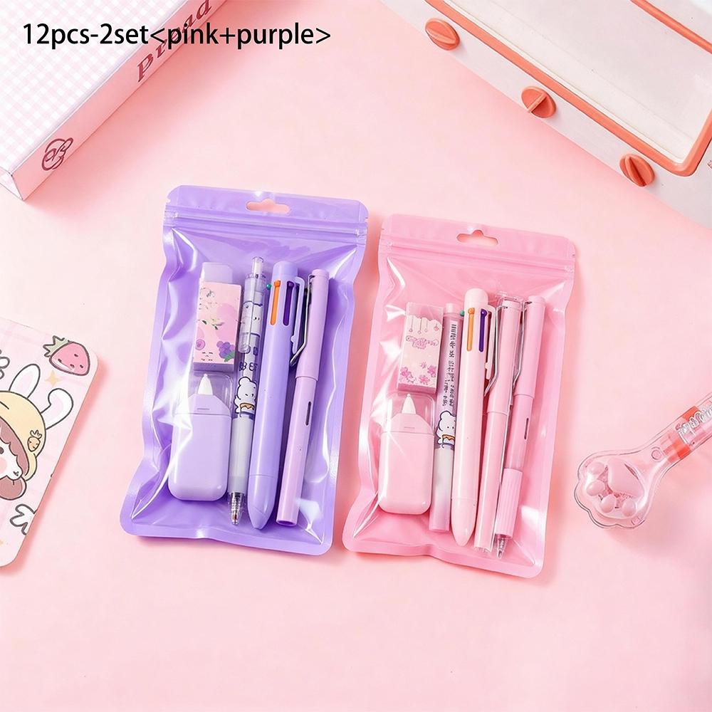 6/12/18 Pcs Stationery Set, Includes Neutral Pens, Erasers, Six-Color Ballpoint Pens, Multifunctional Writing Tools, Ballpen Set, Perfect Office & Study Supplies for Christmas gift