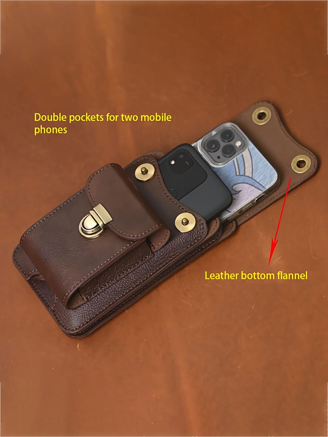 Top Layer Cowhide Vertical Mobile Phone Bag, Multi-Function Thickened Belt Key Bag, Multi-Layer Waist Bag Crossbody Bag